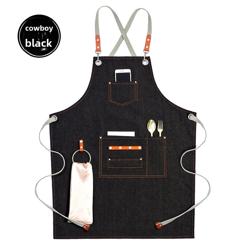 Custom Logo Brown Canvas Apron Thickened Overalls for Milk Tea Shop Barber Catering Baking | Kitchen & Dining Apparel