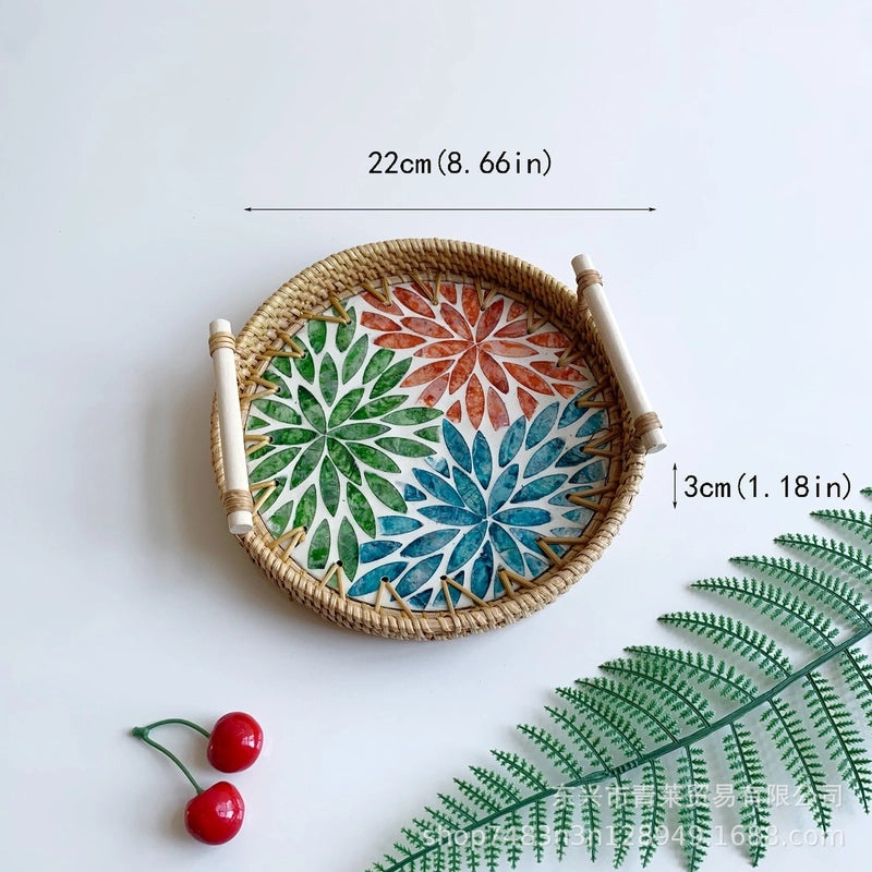 Handwoven Floral Rattan Shell Storage Basket for Casual Home Décor|Home Storage & Organization