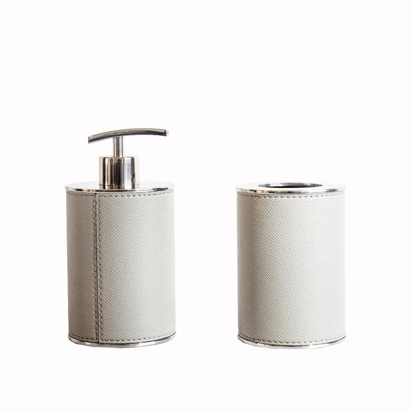 Modern European Soft Stainless Steel Leather Bathroom Set Soap Dispenser Toothbrush Holder 4-Piece Home Decor|Bathroom Accessories