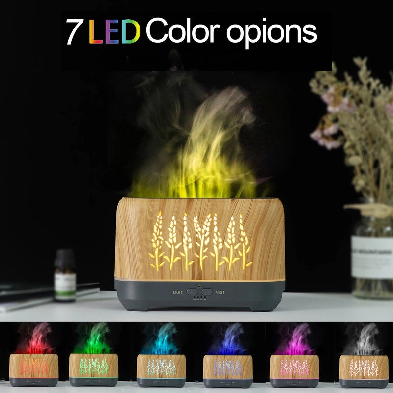 Wood Grain Wheat Ear WiFi Flame Humidifier Essential Oil Diffuser Aromatherapy Device|Home & Living Humidifiers