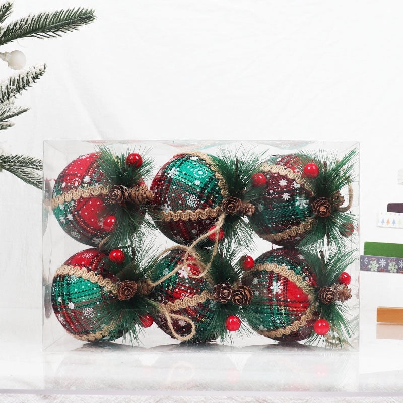 Christmas Plaid Cloth Balls 6cm & 8cm Black White Red Tree Hanging Decorative Ornaments|Christmas Decorations