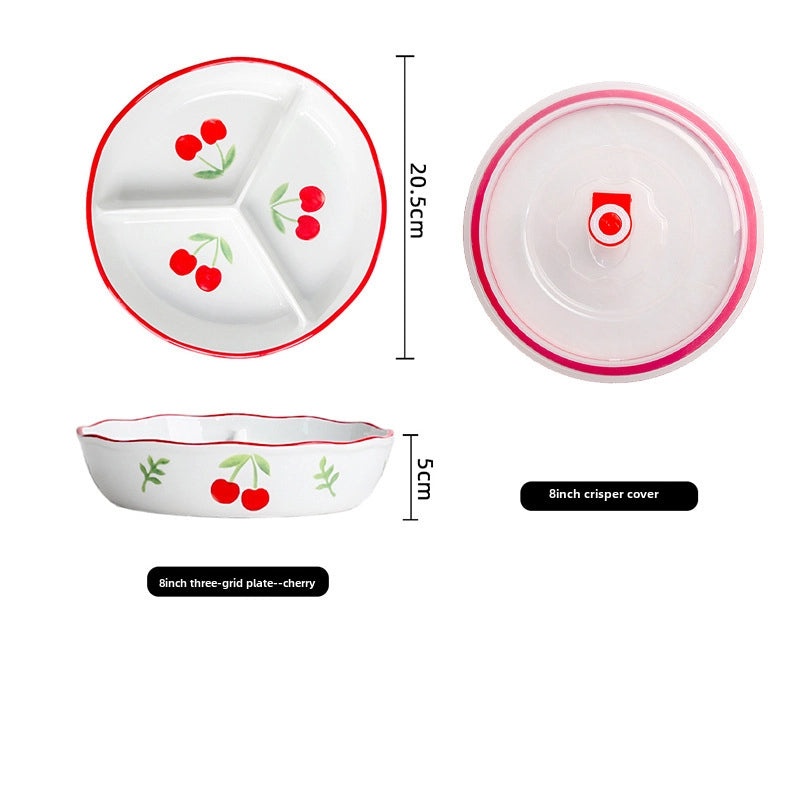 Ceramic Three-Compartment Bowl with Lid Microwave Safe Heat-Resistant Lunch Box Snack Plate|Kitchen & Dining