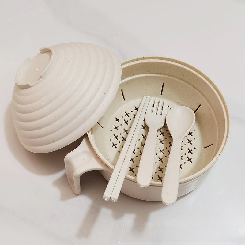 日式麦秸方便面碗带盖筷子套装|餐具厨房用品