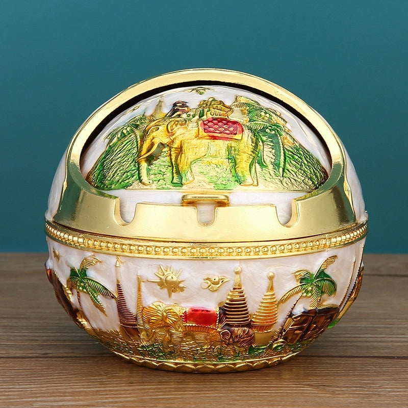 Vintage Elephant Peacock Rose Metal Ashtray Decorative Ornament|Home Decor & Accessories