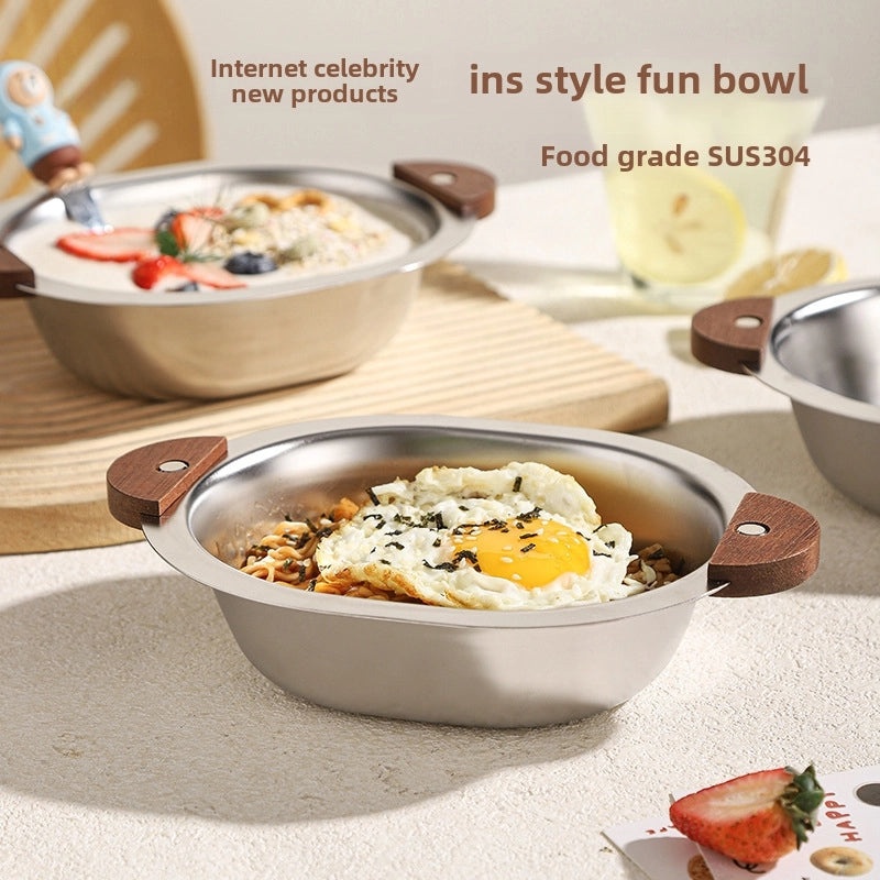 Korean Stainless Steel Bowl with Handle 304 Creative Dessert Soup Salad Bowl Cute Bear Design|Kitchen & Dining