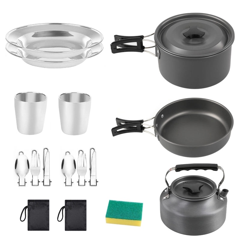 Unisex Aluminum Alloy Outdoor Camping Cookware Teapot Set Silver