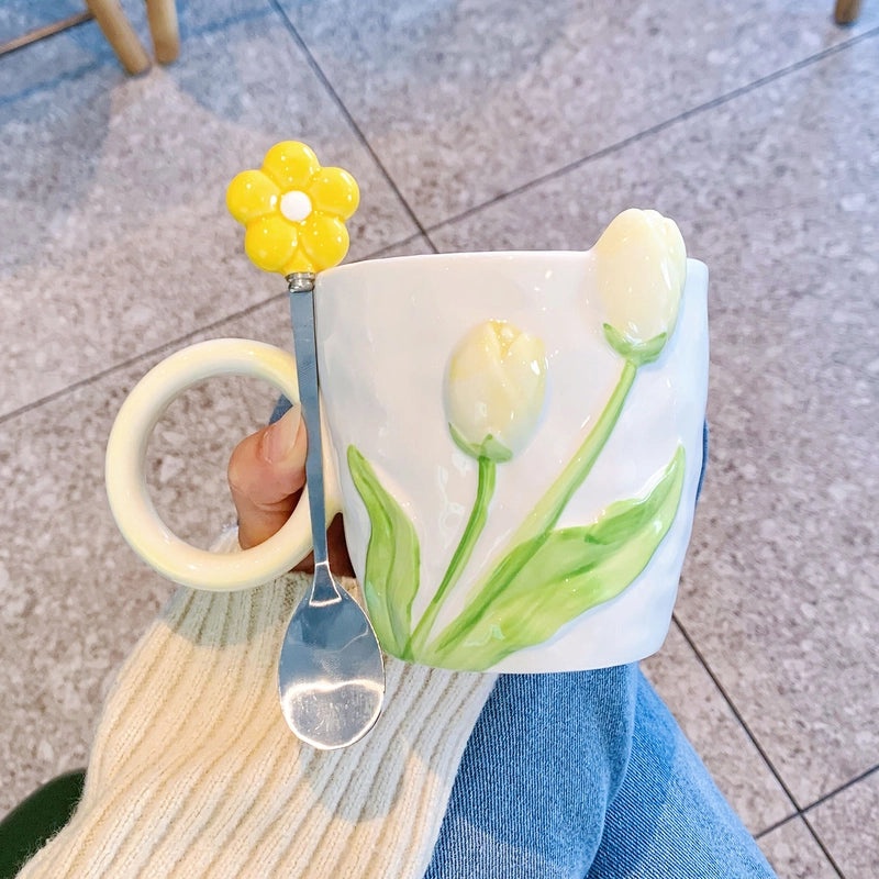 Elegant Tulip Ceramic Mug High-Quality Tea Cup Office Water Cup Perfect Gift for Events|Home & Kitchen > Drinkware > Mugs