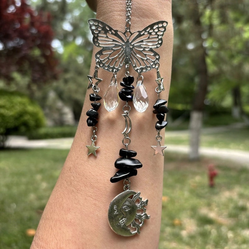 Christmas Pastoral Sun and Butterfly Crystal Pendant Wind Chime Wall Hanging|Home Decor