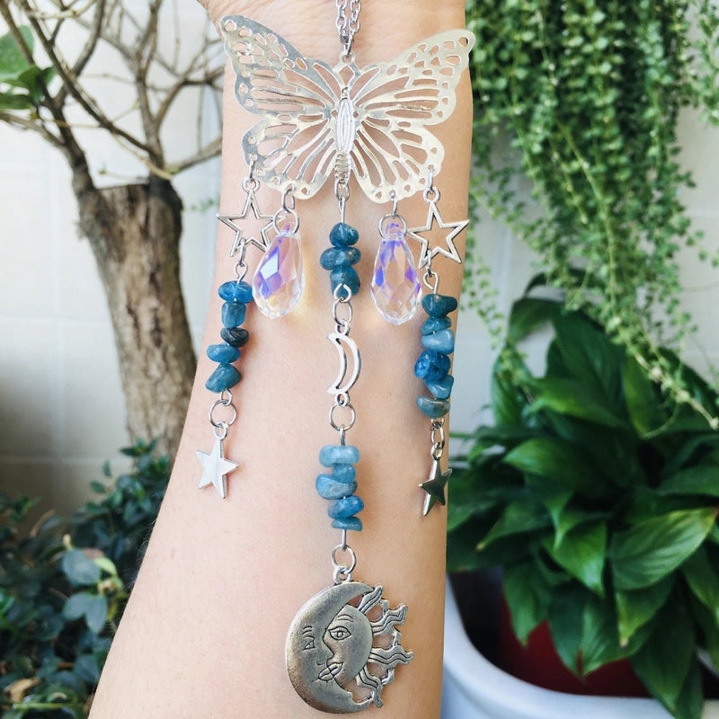 Christmas Pastoral Sun and Butterfly Crystal Pendant Wind Chime Wall Hanging|Home Decor