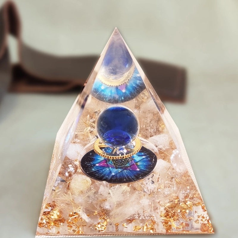 Set of 2 Chinoiserie Resin Crystal Pyramids Decorative Artificial Ornaments | Home Decor