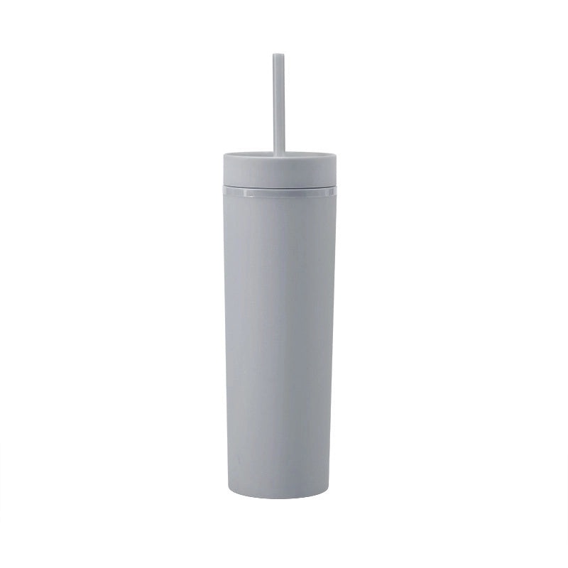 16oz Frosted Double-layer Plastic Tumbler with Straight Straw | Drinkware & Cups
