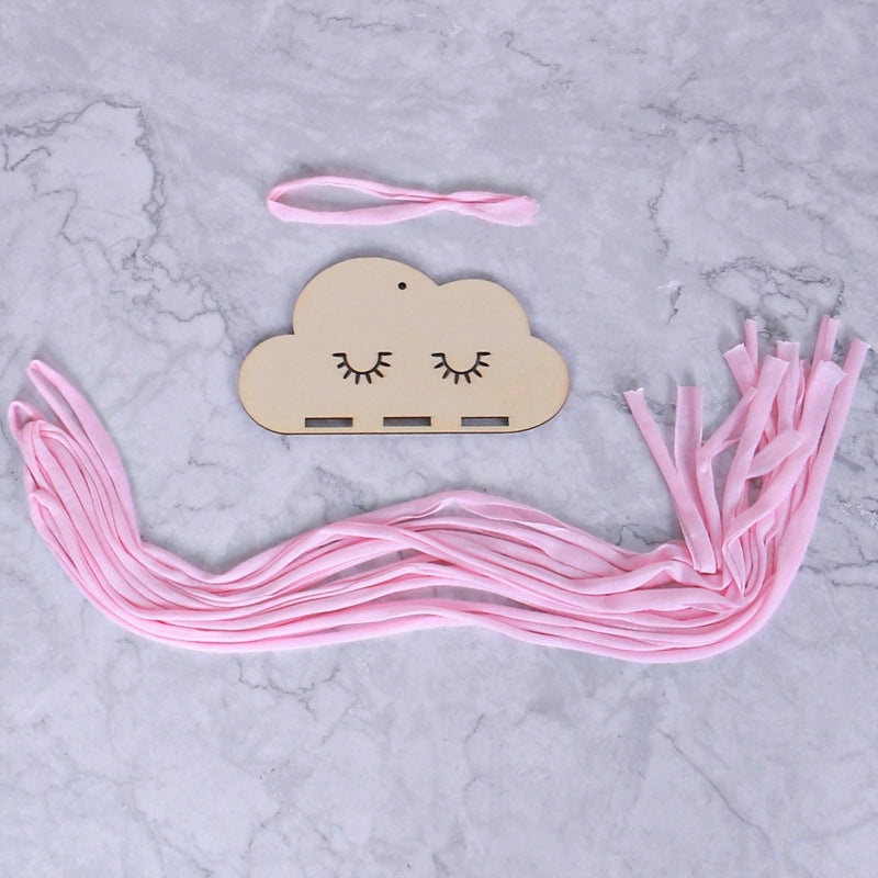 Nordic Style Cloud Wood Chip Hair Clip Holder with Decorative Wall Pendant | Hair Accessories Storage