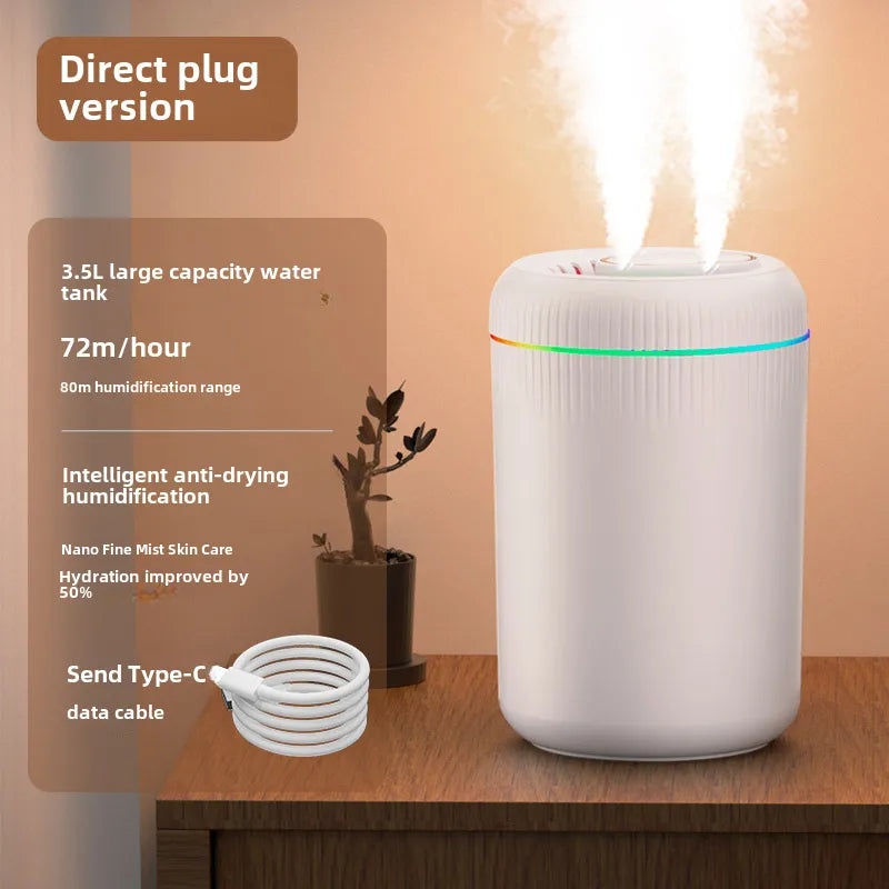 3.5L Large Capacity USB Humidifier with Double Spray Aromatherapy and Colorful Mist | Home Appliances
