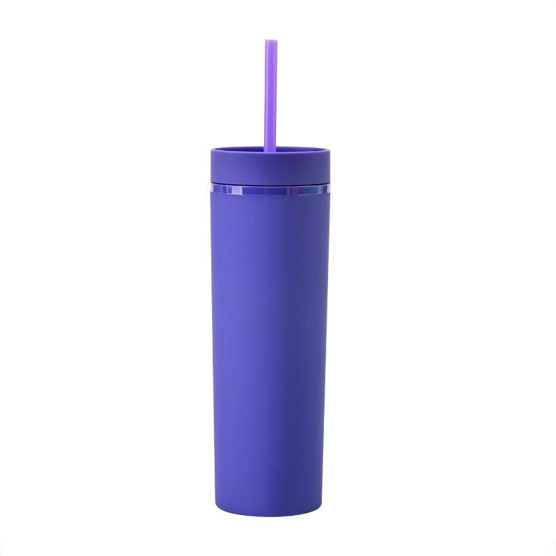 16oz Frosted Double-layer Plastic Tumbler with Straight Straw | Drinkware & Cups