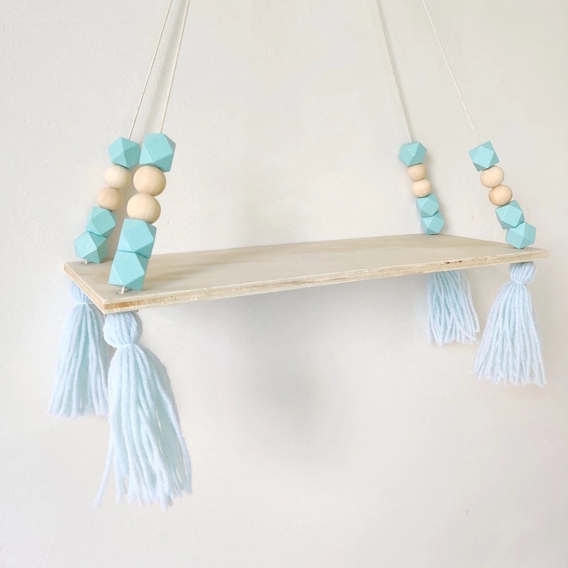 Nordic Macaron Octagonal Beads Tassel Wall Shelf Creative Kids Room Storage Plywood Organizer|Home Decor Storage