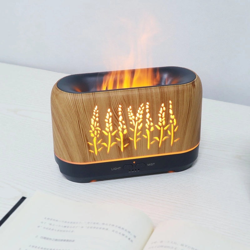Wood Grain Wheat Ear WiFi Flame Humidifier Essential Oil Diffuser Aromatherapy Device|Home & Living Humidifiers