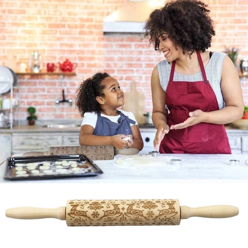 Christmas Elk Cartoon Rolling Pin Ethnic Style Theaceae Muhe | Kitchen Utensils & Baking Tools