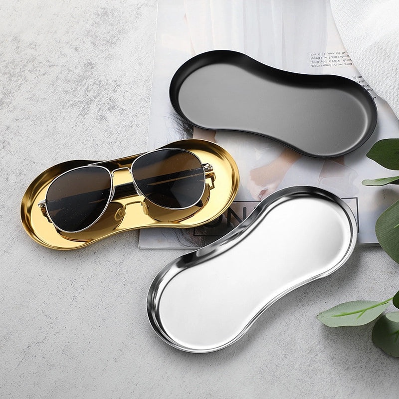 Glasses Shaped Stainless Steel Jewelry and Cosmetic Tray for Bedroom Home Use | Home Decor & Storage