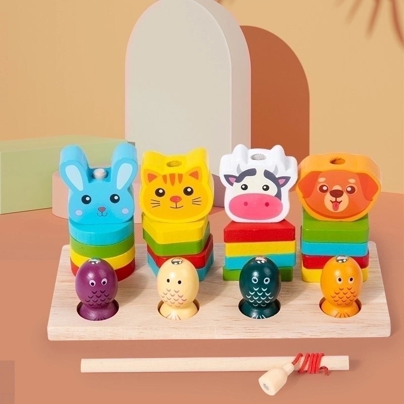Wooden Animal Building Blocks Set Rabbit Cow Cat | Educational Toys & Building Sets