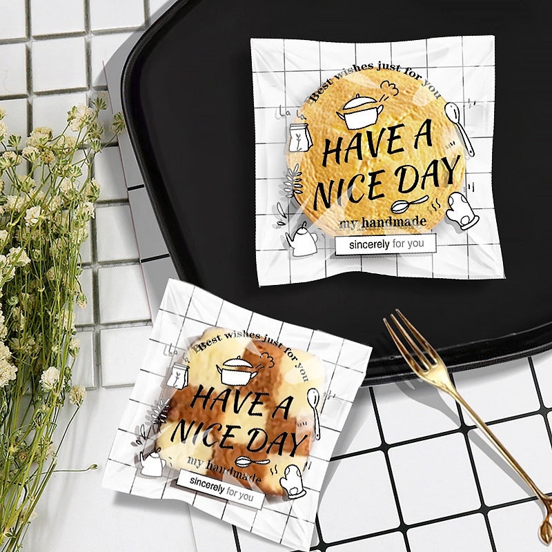 Happy Every Day Snowflake Crisp Cookie Self-adhesive Packaging Bags for Mooncake and Nougat Gifts|Packaging & Wrapping Supplies