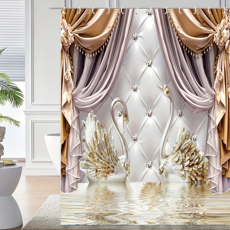 Elegant Modern Swan Polyester Shower Curtain | Bathroom Accessories