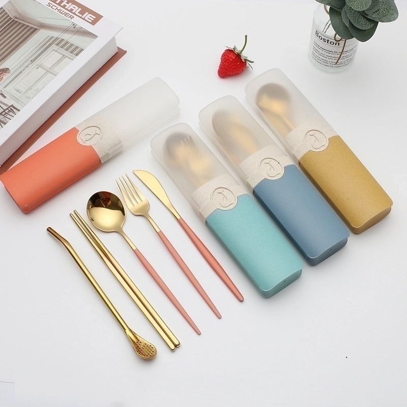 Retro Style Color Block Stainless Steel Fruit Spoon Knife Fork Set|Kitchen & Dining Cutlery Sets