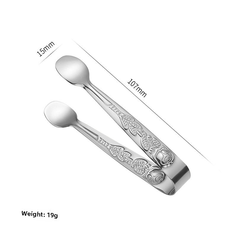 304 Stainless Steel Mini Ice Tongs Rose Pattern Wine Sugar Clip Durable Bar Accessories|Kitchen & Bar Tools