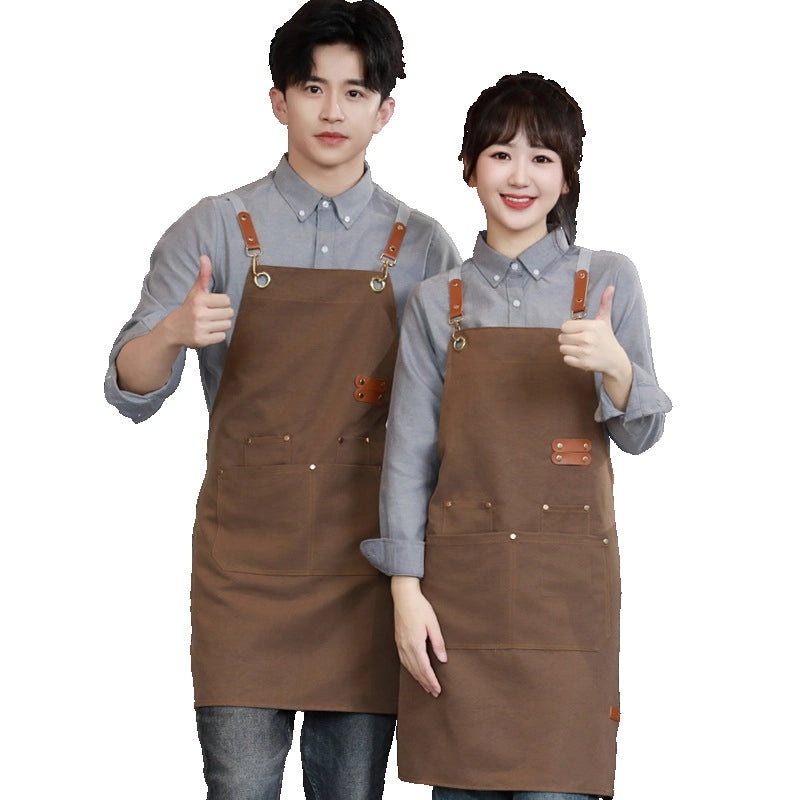 Waterproof Oil-proof Canvas Apron Stain-resistant Custom Kitchen Catering Studio Workwear|Kitchen Aprons & Protective Wear