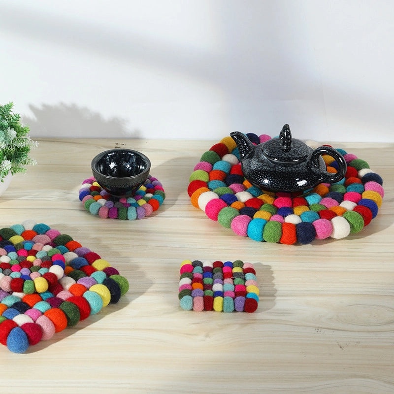 Nibo Braided Wool Felt Ball Coaster for Buddha Sound Bowl Yoga Cushion | Yoga Accessories