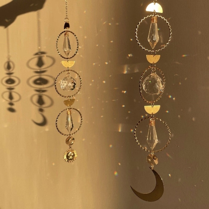 Elegant Sun Moon Crystal Suncatcher Wind Chime | Home Decor & Wall Art
