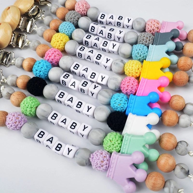 Adorable Wooden Letter Pacifier Clip with Silicone Beads | Baby Accessories