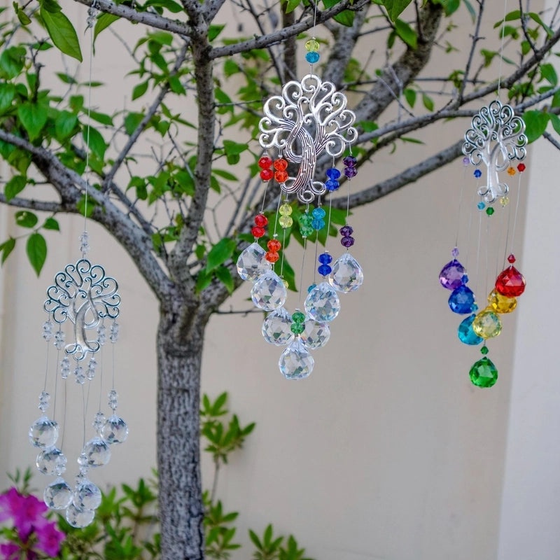 2 Pieces Pastoral Life Tree Glass Crystal Alloy Pendants Decorative Artificial Charms|Home Decor Accessories