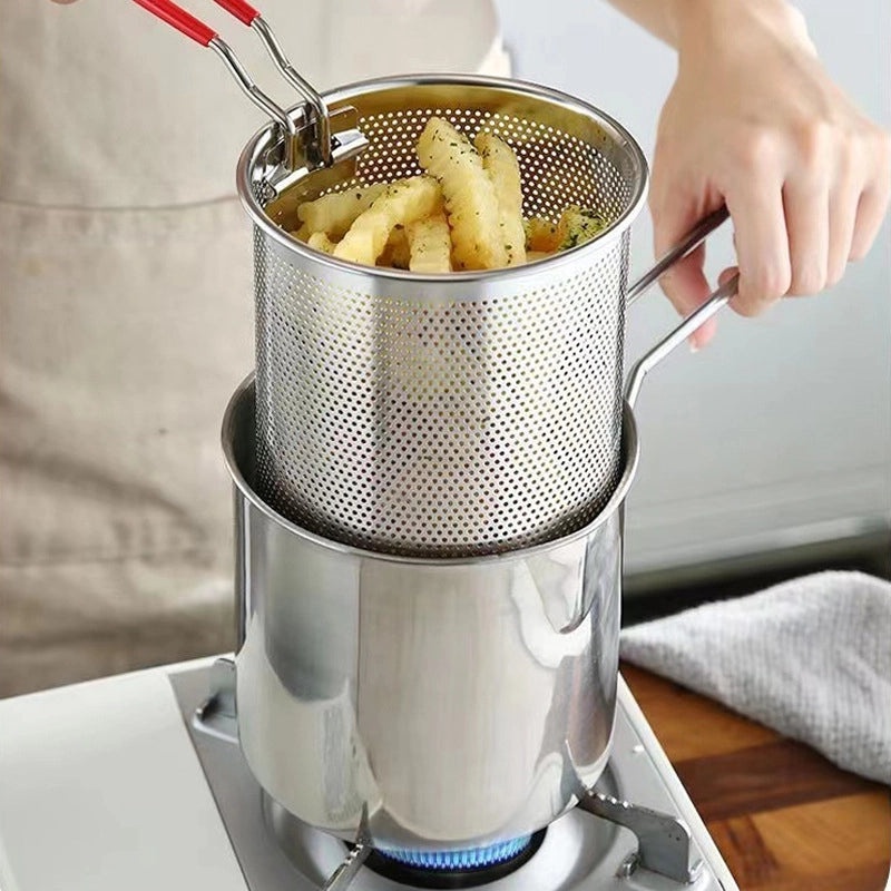 Japanese Style Mini Deep Fryer 304 Stainless Steel Gas Pot with Strainer Oil-saving Tempura Cooker | Kitchen Appliances