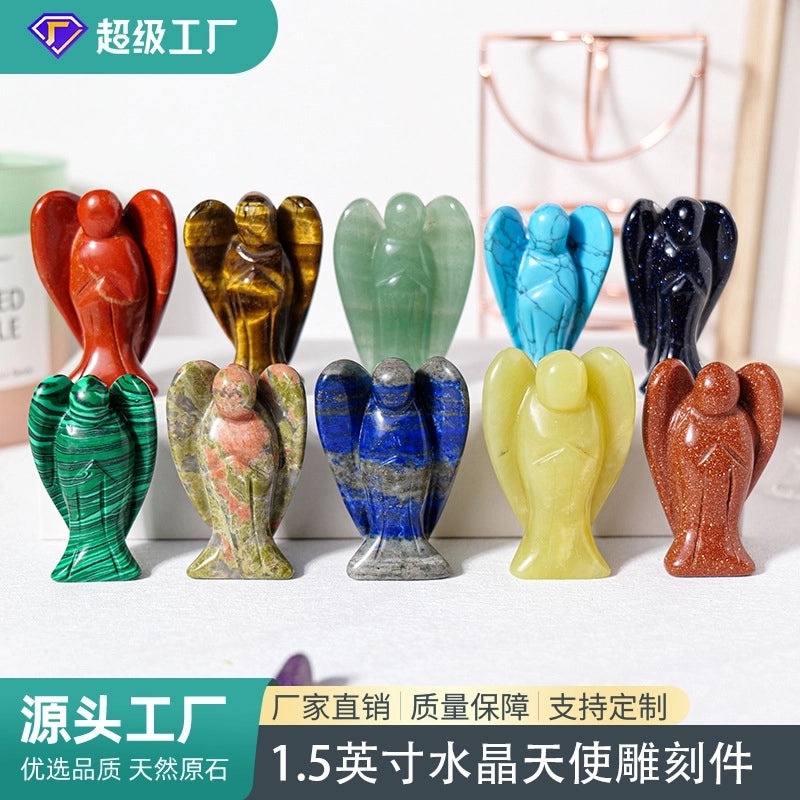 1.5-inch Amethyst and White Crystal Angel Sculpture Rough Stone Home Decor | Crystal Crafts & Ornaments