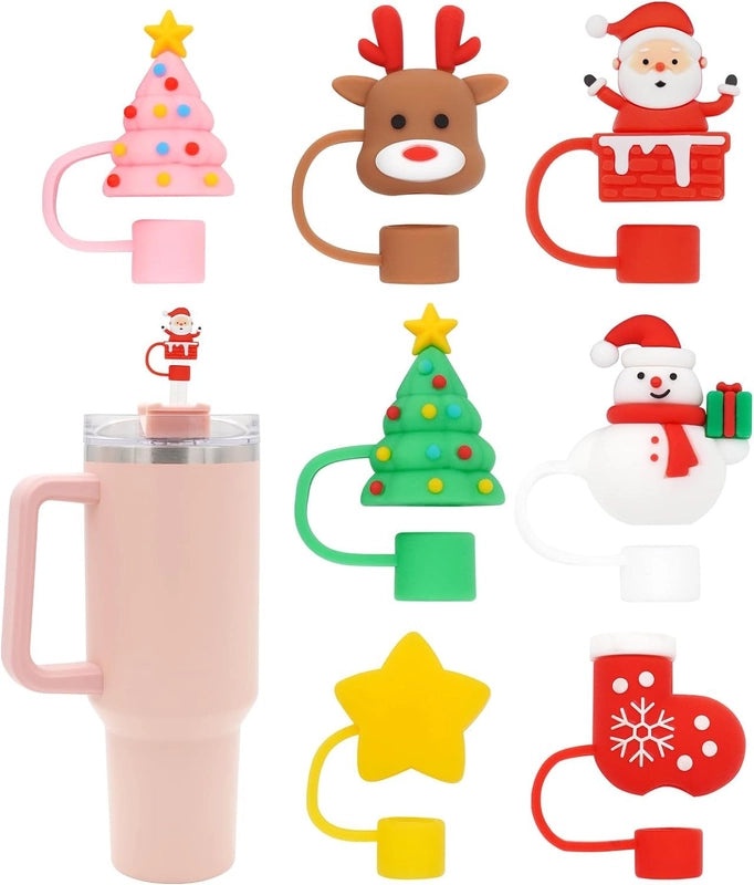Christmas Santa Claus Silicone Straw Cap Decorative Cover Holiday Party Accessory | Seasonal Drinkware Accessories