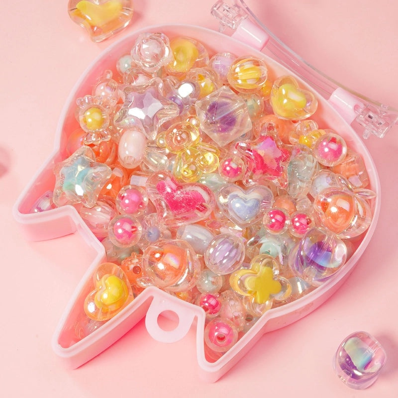 Kids DIY Beaded Jewelry Kit Portable Box Loose Beads for Bracelet Necklace Handmade Craft Gift|Children's Jewelry Craft Supplies