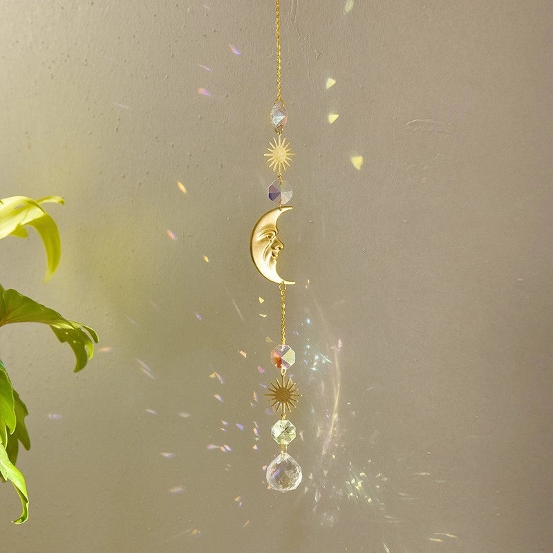 Radiant Sun and Moon Crystal Pendant Wall Hanging|Home Decor