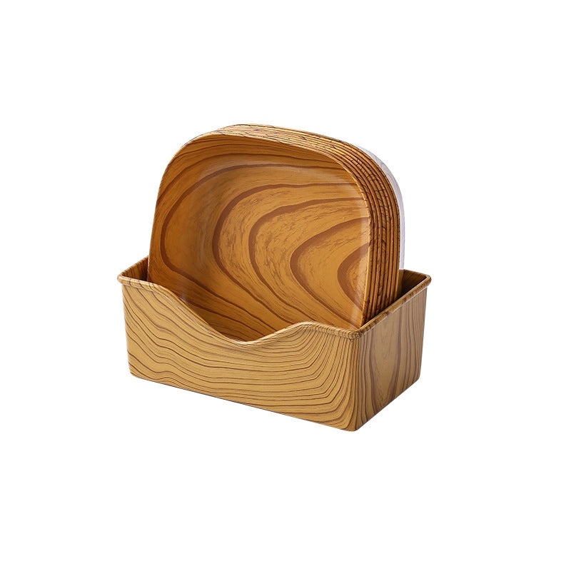 Chinese-style Melamine Wood Grain Square Serving Tray for Dried Fruit Cake and Tea | Kitchen & Dining