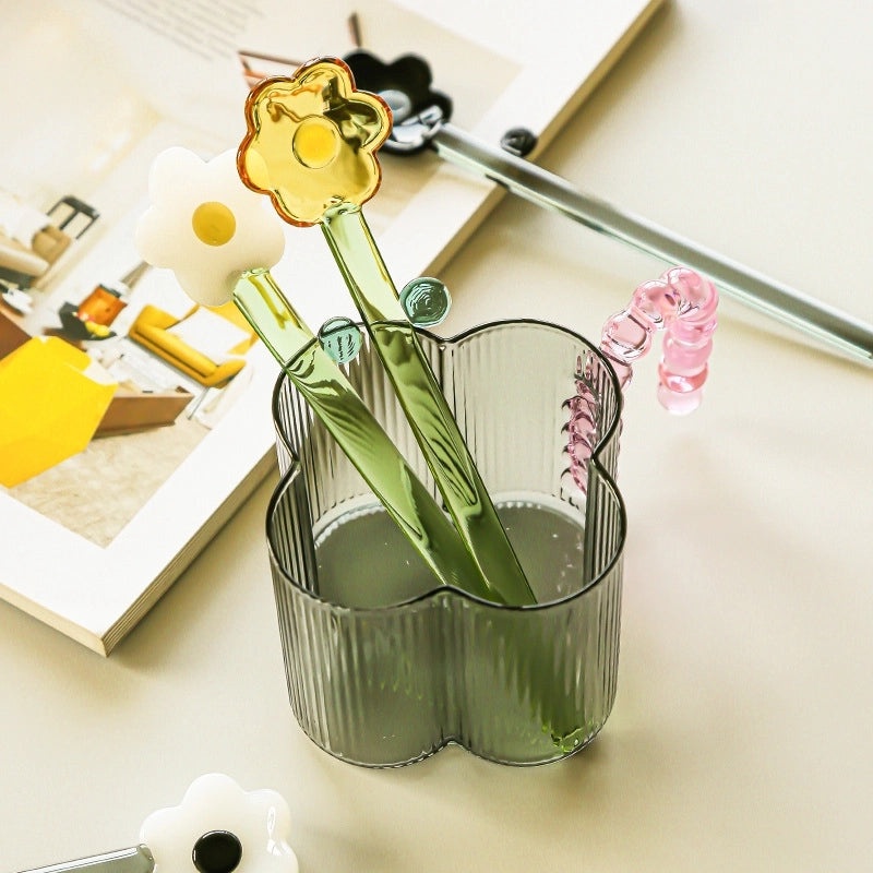 Elegant Single Color Floral Glass Stirring Rod|Kitchen Accessories