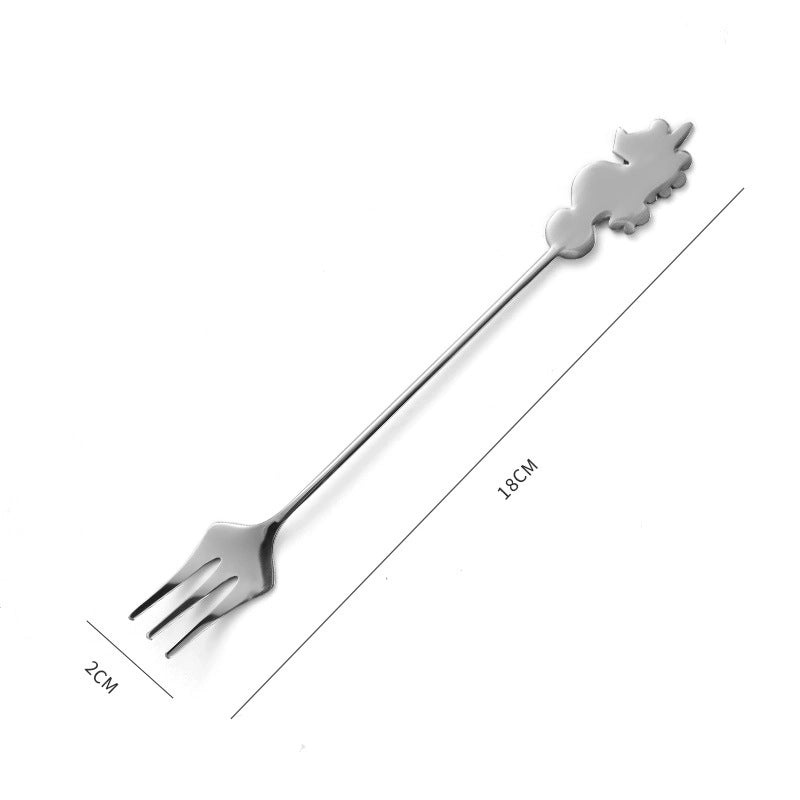 Cute Cartoon Stainless Steel Spoon and Fruit Fork Set for Everyday Use|Kitchen Utensils & Cutlery