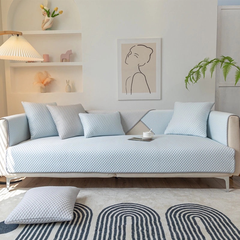 Summer Ice Silk Sofa Cushion Cool Polka Dot Solid Non-slip Towel Soft Breathable Cover|Home Decor Cushions