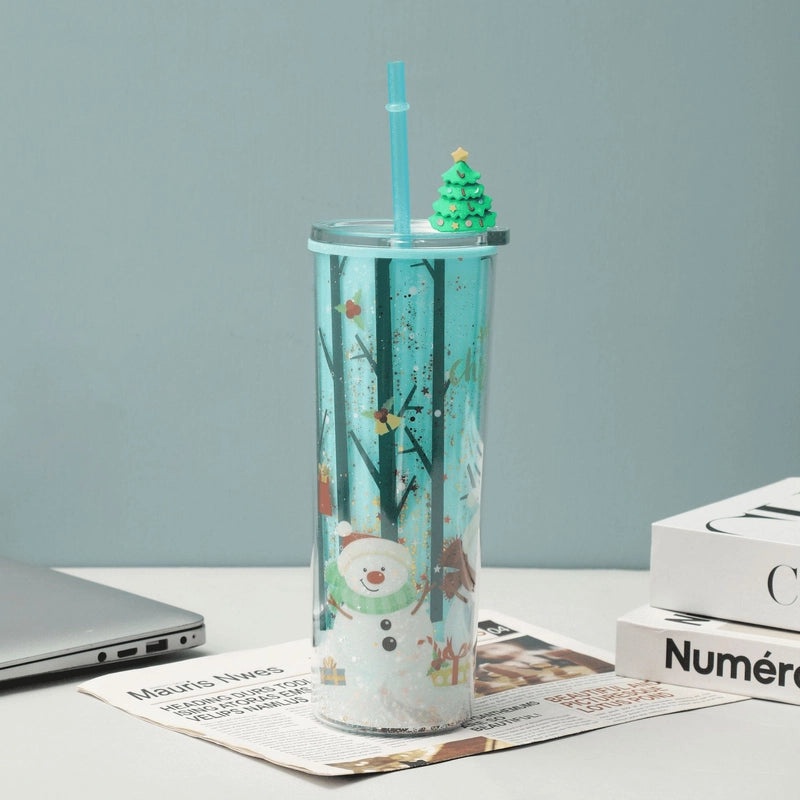 Christmas Cute Christmas Tree Santa Claus Elk Plastic Tumbler Water Bottle 1 Piece|Kitchen & Dining Accessories