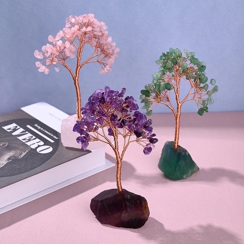 Handcrafted Elegant Tree Ornament with Natural Gemstones and Copper Wire | Home Decor & Handmade Accessories