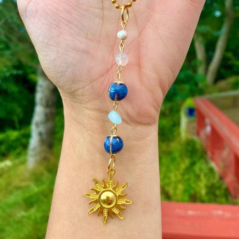 Retro Geometric Sun Crystal Keychain Charm|Accessories & Keychains