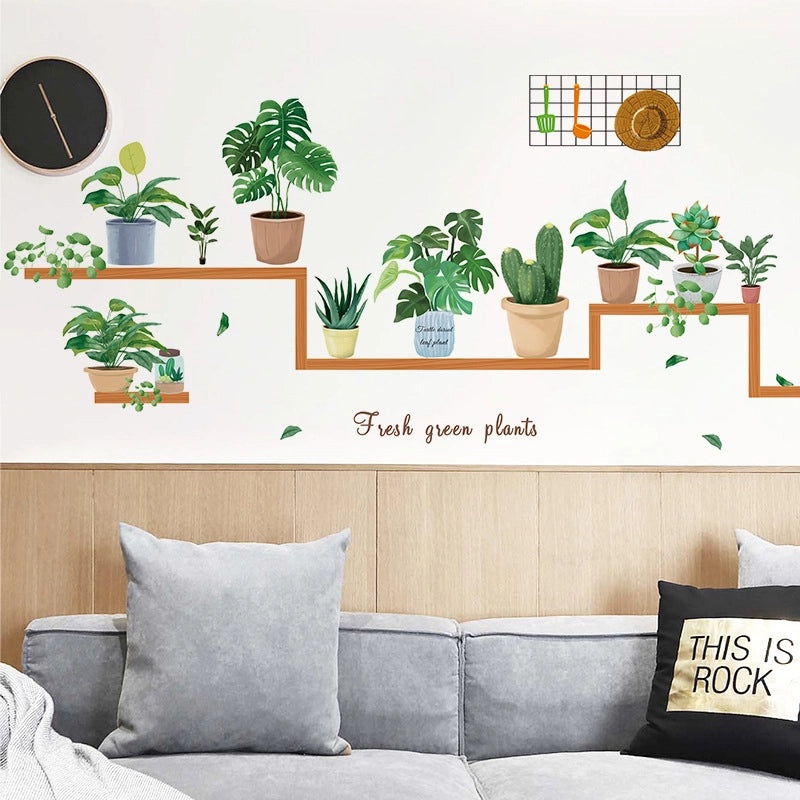 Nordic Style Fresh Potted Plant Wall Sticker for Living Room Bedroom Self-Adhesive Removable Decorative Background Fx-c57|Home Decor Wall Sticker