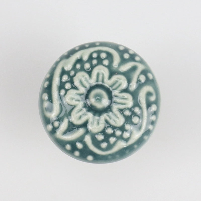 Ceramic Flower Cabinet Handle with Wooden Base | Cabinet Hardware
