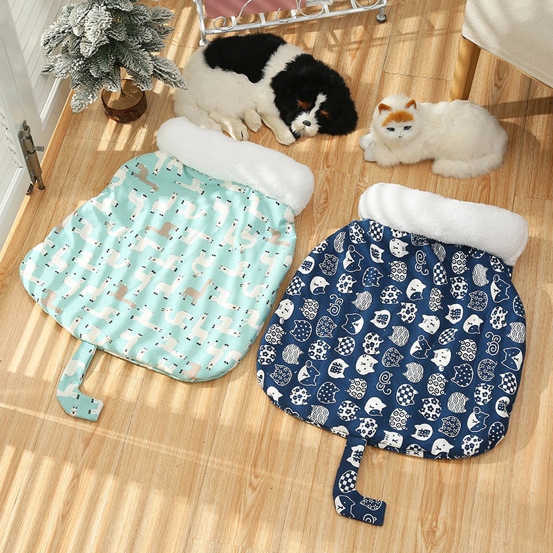 Cozy Japanese Style Cat Nest Warm Plush Semi-Closed Sleeping Bag Removable Washable Pet Mattress|Pet Beds & Furniture