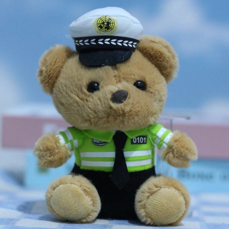 Adorable Traffic Police Bear Keychain Plush Toy Cute Firefighter Doll Bag Hanging Accessory|Keychains & Bag Charms