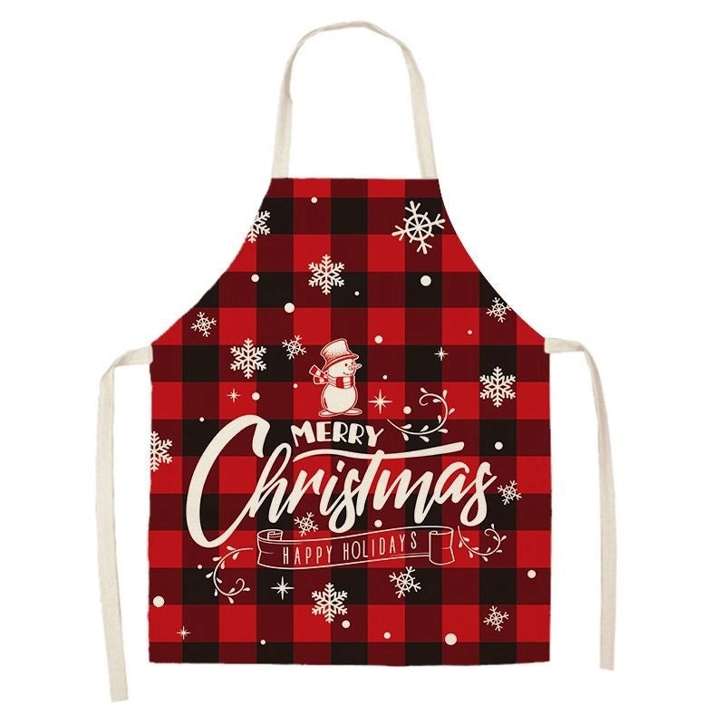 Christmas Santa Claus Stripe Snowflake Linen Apron Holiday Kitchen Accessory|Kitchen & Dining