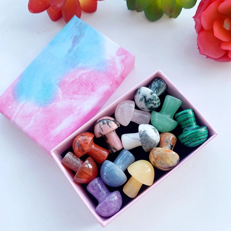 Handcrafted Agate Crystal Mini Mushroom Decor Set for Home | Home Decor & Accessories